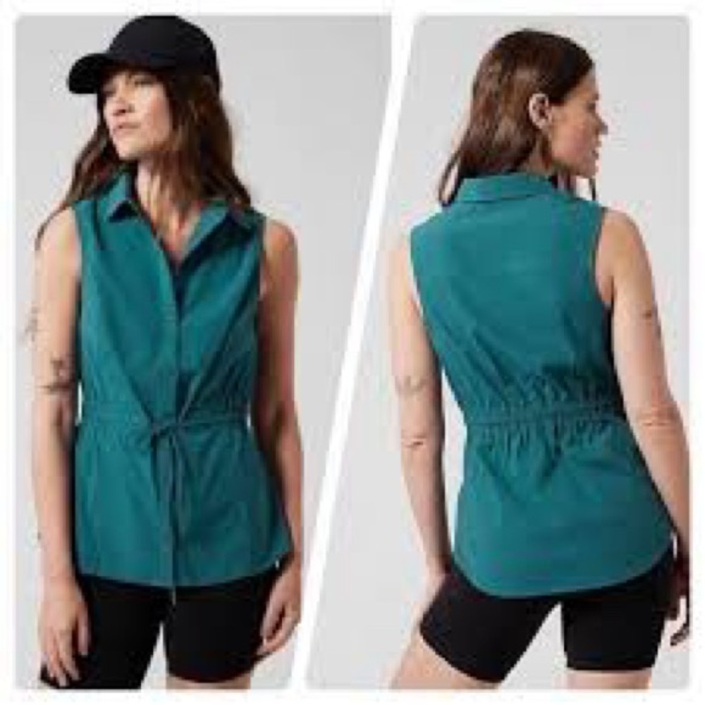 Athleta Levitate Poplin Sleeveless Top Teal Size Medium